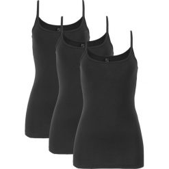 Bawełniany top na wąskich ramiączkach (3 szt.). Czarne topy damskie bonprix, bez wzorów, z bawełny, bez kołnierzyka, bez ramiączek. Za 72.99 zł.