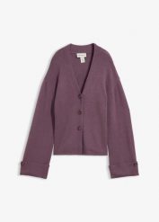 Taliowany kardigan z mieszanki wiskozy. Fioletowe kardigany damskie bonprix, bez wzorów, z wiskozy, eleganckie, bez kołnierzyka. Za 139.99 zł.