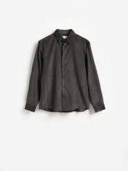Sztruksowa koszula regular fit - zielony. Zielone koszule męskie Reserved, l, bez wzorów, z bawełny, bez kołnierzyka, bez ramiączek. Za 129.99 zł.