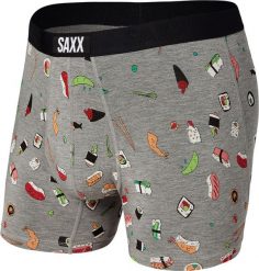SAXX Bokserki męskie SAXX VIBE BOXER BRIEF GREY SUSHI DOOBIE DOO S. Szare bokserki męskie Saxx, bez wzorów. Za 103.99 zł.