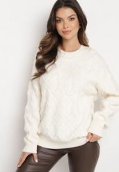 Jasnobeżowy Sweter o Luźnym Kroju i Wzorzystym Splocie ze Ściągaczami Elondrae. Brązowe swetry nierozpinane damskie Born2be, uniwersalny, bez wzorów, z bawełny, eleganckie, bez kołnierzyka, bez ramiączek. Za 149.99 zł.