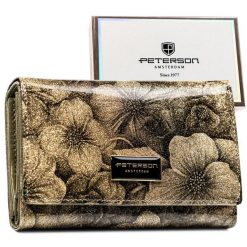 Złoty portfel damski wykonany ze skóry naturalnej i ekologicznej zamykany na zatrzask - Peterson. Żółte portfele damskie Peterson, ze skóry. Za 129.99 zł.