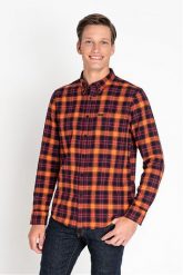 LEE BUTTON DOWN MĘSKA KOSZULA MATERIAŁOWA W KRATĘ SIGN ORANGE L880OMME 112123349. Pomarańczowe koszule męskie Lee, l, bez wzorów, z materiału, bez kołnierzyka, bez ramiączek. W wyprzedaży za 49.99 zł.