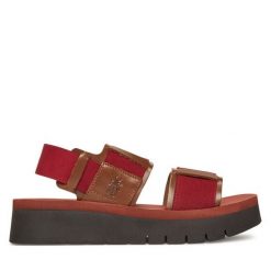 Sandały Fly London. Czerwone sandały damskie Fly London, bez wzorów, bez obcasa, na płaskiej podeszwie, bez zapięcia. Za 329.99 zł.