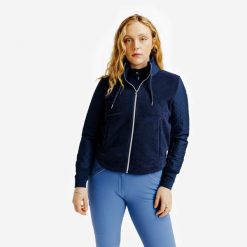 Bluza jeździecka damska 500 ciepła. Niebieskie bluzy damskie FOUGANZA, na jesień, s, bez wzorów, z materiału, eleganckie, bez ramiączek, bez kaptura. Za 99.99 zł.