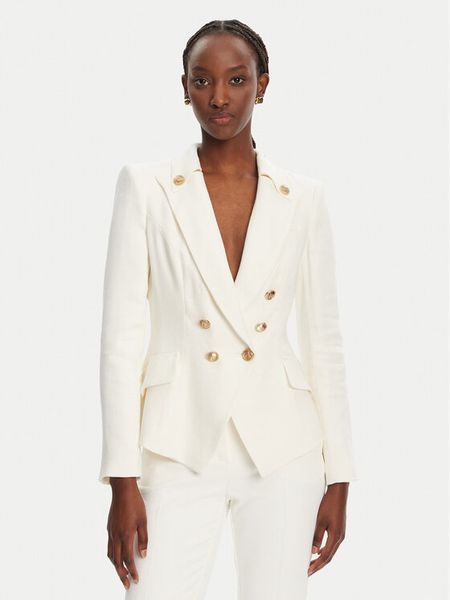 Elisabetta Franchi Marynarka GI-162-52E2-V760 Biały Regular Fit. Białe marynarki i żakiety damskie Elisabetta Franchi, bez wzorów, z wiskozy, bez kołnierzyka, bez ramiączek. Za 1,469.00 zł.