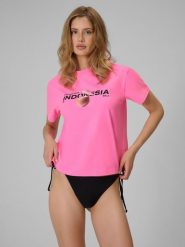 4F T-shirt loose z nadrukiem damski - różowy L. Czerwone t-shirty damskie 4F, l, bez wzorów, z bawełny, bez kołnierzyka, bez ramiączek. Za 69.99 zł.