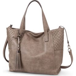 Torebka shopper ze stebnowanym przeszyciem i chwostem bonprix kamienisty. Szare shopperki damskie bonprix, bez wzorów, bez dodatków. Za 109.99 zł.