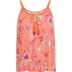 Top shirtowy w kwiaty bonprix jasny koralowy z nadrukiem. Brązowe topy damskie bonprix, bez wzorów, bez kołnierzyka, bez ramiączek. Za 54.99 zł.