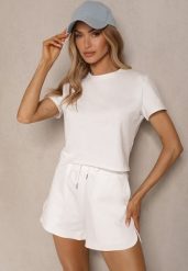 Biały Bawełniany T-shirt o Fasonie Cropped Galionela. Białe t-shirty damskie Renee, l, bez wzorów, z bawełny, bez kołnierzyka, bez ramiączek. Za 59.99 zł.