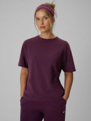 4F T-shirt loose gładki damski - fioletowy S. Fioletowe t-shirty damskie 4F, s, bez wzorów, z bawełny, bez kołnierzyka, bez ramiączek. Za 79.99 zł.