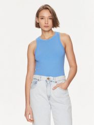 Tommy Hilfiger Top WW0WW38635 Niebieski Slim Fit. Niebieskie topy damskie Tommy Hilfiger, xxs, bez wzorów, z wiskozy, bez kołnierzyka, bez ramiączek. Za 129.99 zł.