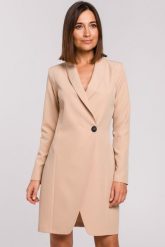 Elegancka sukienka marynarka biznesowa z kołnierzem do pracy beżowa. Brązowe marynarki i żakiety damskie Sukienki.shop, do pracy, s, bez wzorów, biznesowe, bez kołnierzyka, bez ramiączek. Za 309.00 zł.