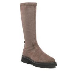 Kozaki Caprice. Brązowe kozaki damskie Caprice, bez wzorów, bez obcasa, na płaskiej podeszwie, bez zapięcia. Za 399.99 zł.