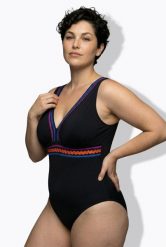 Damskie Strój kąpielowy falista lamówka miękkie miseczki. Czarne stroje kąpielowe damskie Ulla Popken, plus size, bez wzorów, z elastanu. Za 191.99 zł.
