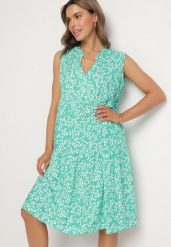 Zielona Bawełniana Sukienka Rozkloszowana w Listki Iveliova. Zielone sukienki damskie Born2be, na co dzień, l, bez wzorów, z bawełny, eleganckie, bez kołnierzyka, bez ramiączek, midi, rozkloszowane. Za 44.99 zł.