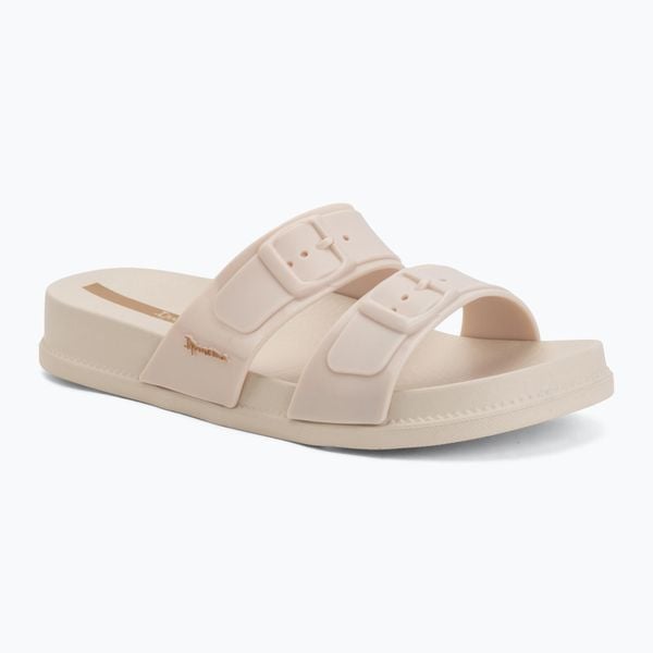 Klapki damskie Ipanema Leme Slide. Brązowe klapki damskie Ipanema, na lato, bez wzorów, z materiału, eleganckie, bez obcasa, bez zapięcia. Za 79.99 zł.