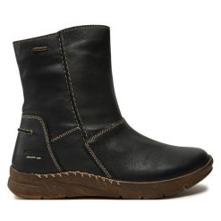 Botki Josef Seibel. Czarne botki damskie Josef Seibel, bez wzorów, bez obcasa, na płaskiej podeszwie, bez zapięcia. Za 419.99 zł.