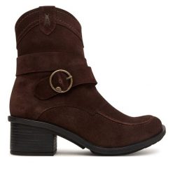 Botki Fly London. Brązowe botki damskie Fly London, bez wzorów, bez obcasa, na słupku, bez zapięcia. Za 794.99 zł.