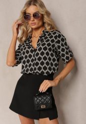 Czarna Klasyczna Koszula w Geometryczny Print z Wiskozy i Bawełny Kullia. Czarne koszule damskie Renee, l, bez wzorów, z bawełny, klasyczne, bez kołnierzyka, bez ramiączek. Za 49.99 zł.