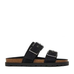 Klapki DeeZee. Czarne klapki damskie DeeZee, bez wzorów, bez obcasa, bez zapięcia. Za 139.99 zł.