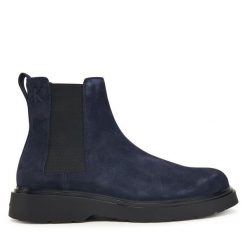 Sztyblety Calvin Klein. Niebieskie botki męskie Calvin Klein, bez wzorów, bez obcasa, bez zapięcia. Za 519.99 zł.