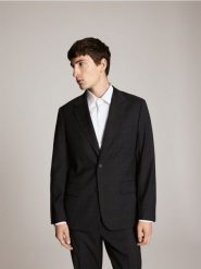Marynarka slim fit z dodatkiem wełny - szary. Szare garnitury męskie Reserved, l, bez wzorów, z tkaniny, bez kołnierzyka, bez ramiączek. Za 399.99 zł.