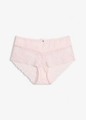 Figi panty z delikatną koronką. Czerwone majtki damskie bonprix, z koronki. Za 44.99 zł.