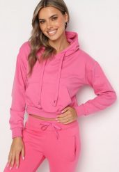 Fuksjowa Bluza z Dodatkiem Bawełny z Kapturem Wykończona Ściągaczami Evista. Czerwone bluzy damskie Born2be, l, bez wzorów, z bawełny, biznesowe, bez ramiączek, z kapturem. Za 34.99 zł.