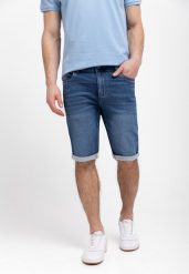 Granatowe szorty jeansowe E-MEXT. Niebieskie szorty męskie Volcano, bez wzorów, z jeansu, klasyczne. Za 159.99 zł.
