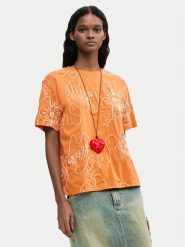 Desigual T-Shirt Genova 26SWTK48 Pomarańczowy Regular Fit. Brązowe t-shirty damskie Desigual, xs, bez wzorów, z bawełny, bez kołnierzyka, bez ramiączek. Za 329.99 zł.