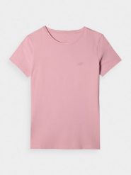4F T-shirt slim gładki damski - różowy XL. Czerwone t-shirty damskie 4F, xl, bez wzorów, z bawełny, klasyczne, bez kołnierzyka, bez ramiączek. Za 39.99 zł.