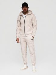 Komplet dresowy męski set bluza rozpinana z kapturem + spodnie joggery - jasnobeżowy V6. Brązowe bluzy sportowe męskie Ombre Clothing, m, bez wzorów, z bawełny, z kapturem, trekkingowe. W wyprzedaży za 279.99 zł.