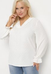 Biała Bluzka w Stylu Retro z Falbankami i Kołnierzykiem z Wiązaniem Abelivia. Białe bluzki damskie Born2be, plus size, bez wzorów, z jeansu, klasyczne, bez kołnierzyka, plus size, bez ramiączek. Za 69.99 zł.