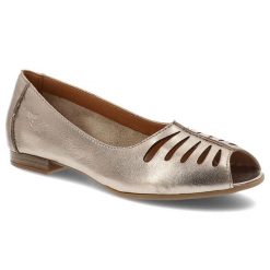Baleriny damskie Maciejka, cholewka skóra naturalna metaliczny połysk ażurowe wycięcia odkryty nosek wsuwany fason, miedziane, P7541-32/00-1. Żółte balerinki damskie Maciejka, w ażurowe wzory, ze skóry, bez obcasa, bez zapięcia. Za 209.00 zł.