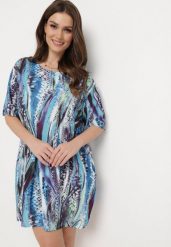 Niebieska Tunika w Abstrakcyjny Wzór z Krótkimi Kieszeniami Anbaria. Niebieskie tuniki damskie Born2be, xl, bez wzorów, wakacyjne, bez ramiączek. Za 29.99 zł.