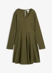 Lekka sukienka z bawełnianej flaneli. Zielone sukienki damskie bonprix, bez wzorów, z bawełny, bez kołnierzyka, bez ramiączek, rozkloszowane. Za 124.99 zł.