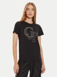 Guess T-Shirt W4BI16 I3Z14 Czarny Regular Fit. Czarne t-shirty damskie Guess, s, z aplikacjami, z bawełny, bez kołnierzyka, bez ramiączek. Za 109.99 zł.