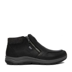 Botki Rieker. Czarne botki męskie Rieker, bez wzorów, bez obcasa, bez zapięcia. Za 449.99 zł.