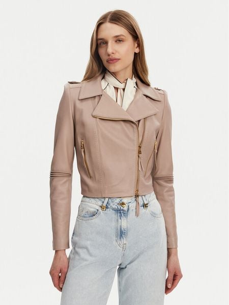 Elisabetta Franchi Kurtka skórzana GD-47Z-51E2-V1200 Beżowy Regular Fit. Brązowe kurtki damskie Elisabetta Franchi, bez wzorów, ze skóry, bez kaptura. Za 2,989.00 zł.
