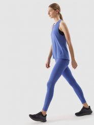 4F Legginsy treningowe z materiału z recyklingu damskie - granatowe XS. Niebieskie legginsy damskie 4F, l, bez wzorów, z dzianiny, do biegania. W wyprzedaży za 69.99 zł.