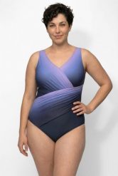 Damskie Strój kąpielowy cieniowanie drapowany miękkie miseczki z recyklingu. Niebieskie stroje kąpielowe damskie Ulla Popken, plus size, bez wzorów, z elastanu. Za 223.99 zł.