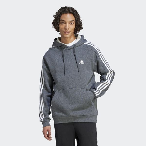 Bluza męska adidas Essentials Fleece 3-Stripes Hoodie. Szare bluzy sportowe męskie Adidas, m, bez wzorów, z materiału, z kapturem, do biegania. Za 159.99 zł.