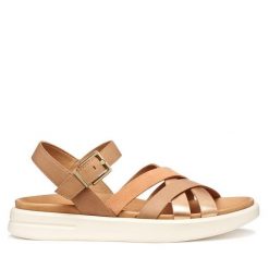 Sandały Geox. Brązowe sandały damskie Geox, bez wzorów, bez obcasa, na płaskiej podeszwie, bez zapięcia. Za 459.99 zł.