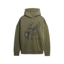 Bluza damska z kapturem Superdry Tattoo Embellish. Zielone bluzy damskie Superdry, bez wzorów, bez ramiączek, z kapturem. Za 385.55 zł.