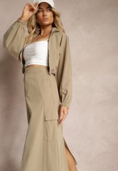 Ciemnozielony Casualowy Komplet 2-Częściowy Rozpinana Bluza i Spódnica z Kieszeniami na Klapy Lennira. Zielone bluzy damskie Renee, l, bez wzorów, eleganckie, bez ramiączek, bez kaptura. Za 139.99 zł.