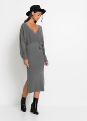 Sukienka dzianinowa. Szare sukienki damskie bonprix, bez wzorów, z dzianiny, bez kołnierzyka, bez ramiączek. Za 134.99 zł.
