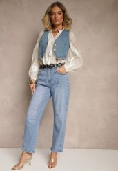 Niebieskie Jeansy Balloon High Waist z Przeszyciami na Wysokości Kolan Nollimi. Niebieskie jeansy damskie Renee, bez wzorów, z jeansu, eleganckie, z podwyższonym stanem. Za 119.99 zł.