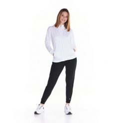 Bluza z zamek błyskawiczny na co dzień na siłownię. Białe bluzy damskie LEONE 1947 APPAREL, xl, bez wzorów, z bawełny, sportowe, bez ramiączek, bez kaptura. W wyprzedaży za 273.65 zł.