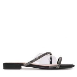 Klapki Menbur. Czarne klapki damskie Menbur, bez wzorów, bez obcasa, bez zapięcia. Za 299.99 zł.